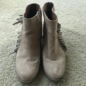 Beige Fringe Zip Up Booties